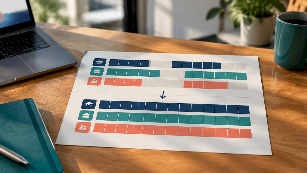 Calendar bands aligned for childcare planning