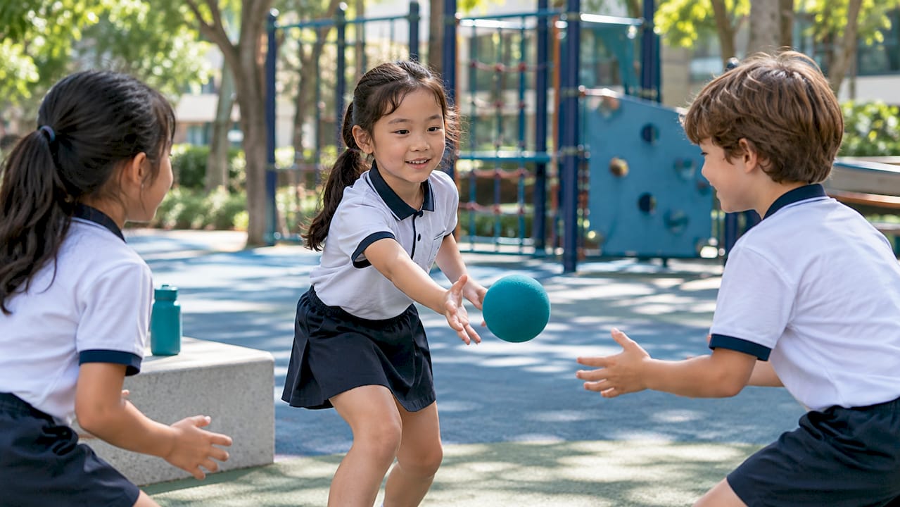 Child joining classmates in playground game