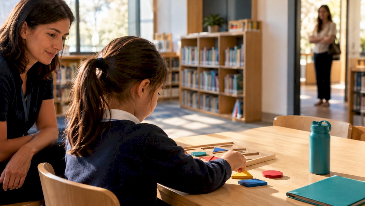 Child completing an international school assessment