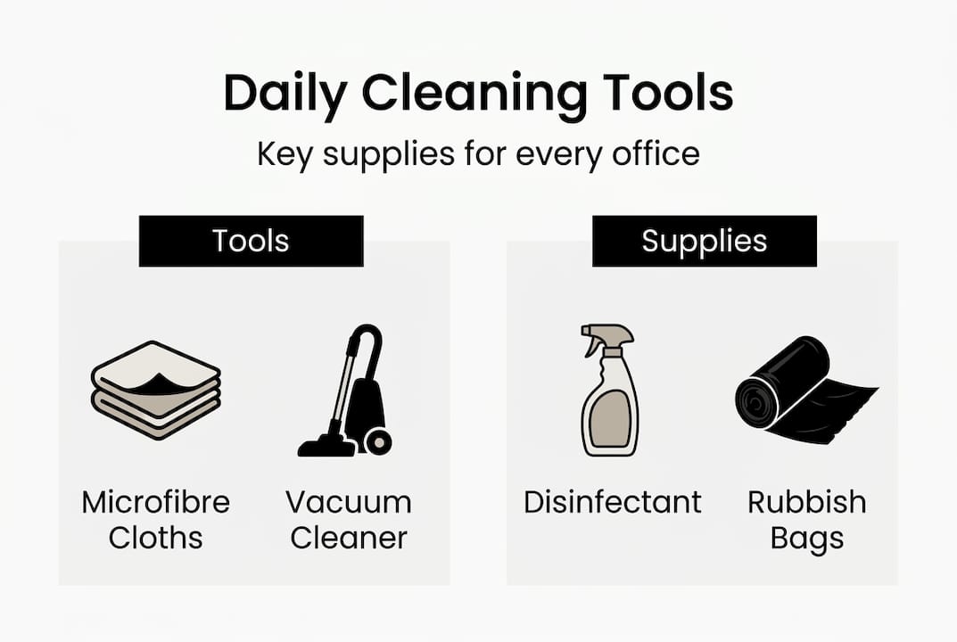 Infographic of essential office cleaning tools