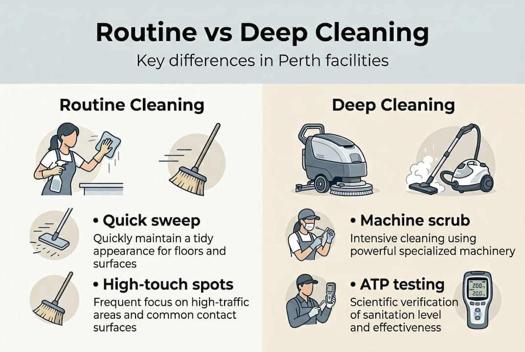 Infographic compares routine and deep cleaning tasks