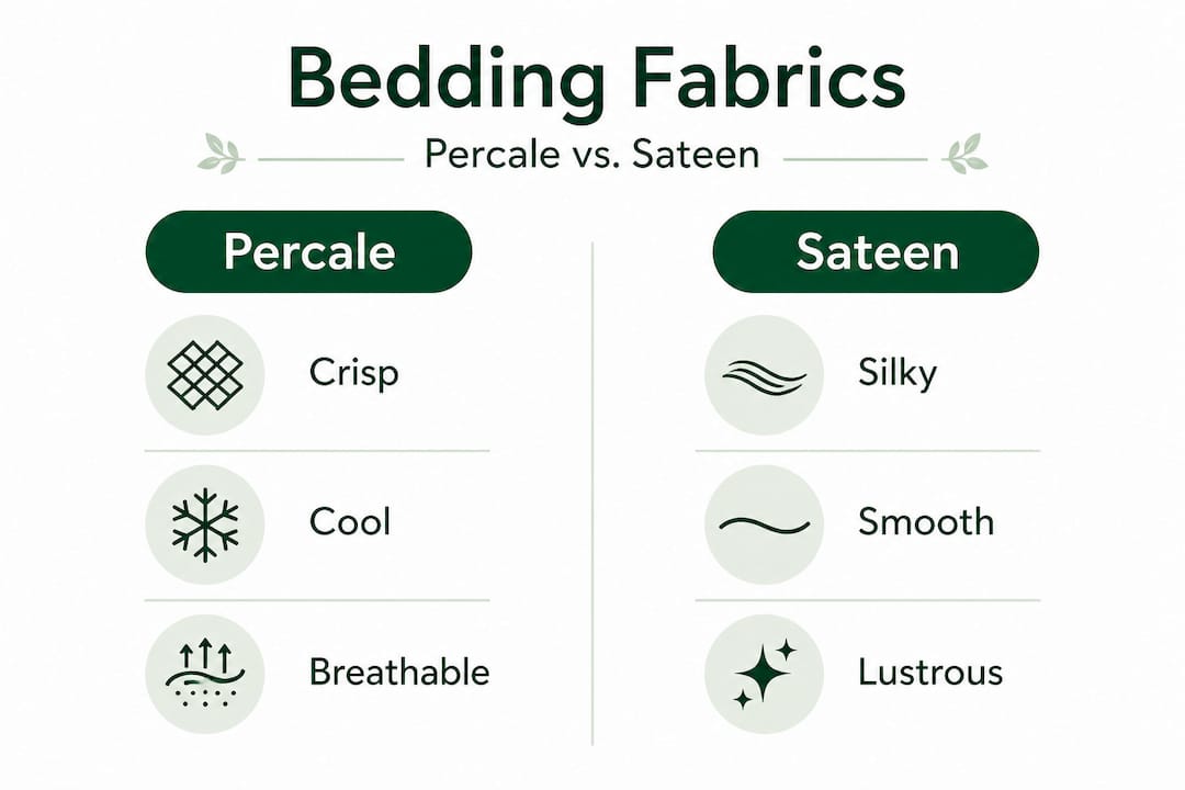 Infographic compares percale and sateen bedding fabrics