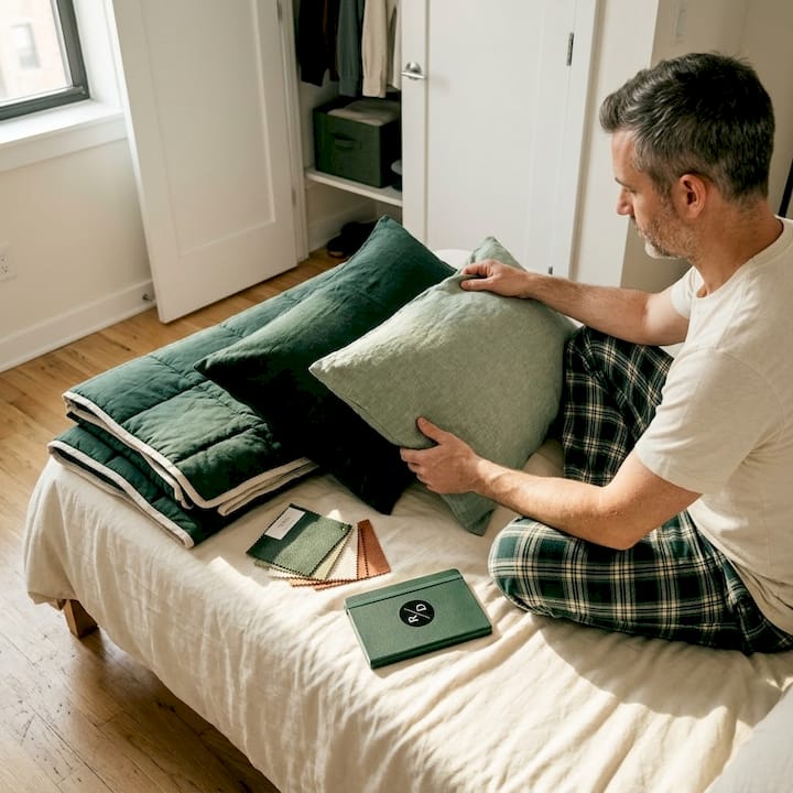 Selecting bedding colors using fabric swatches