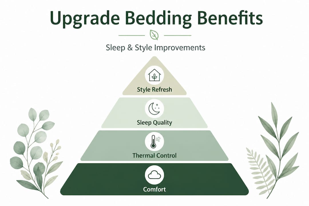 Infographic pyramid showing bedding upgrade benefits