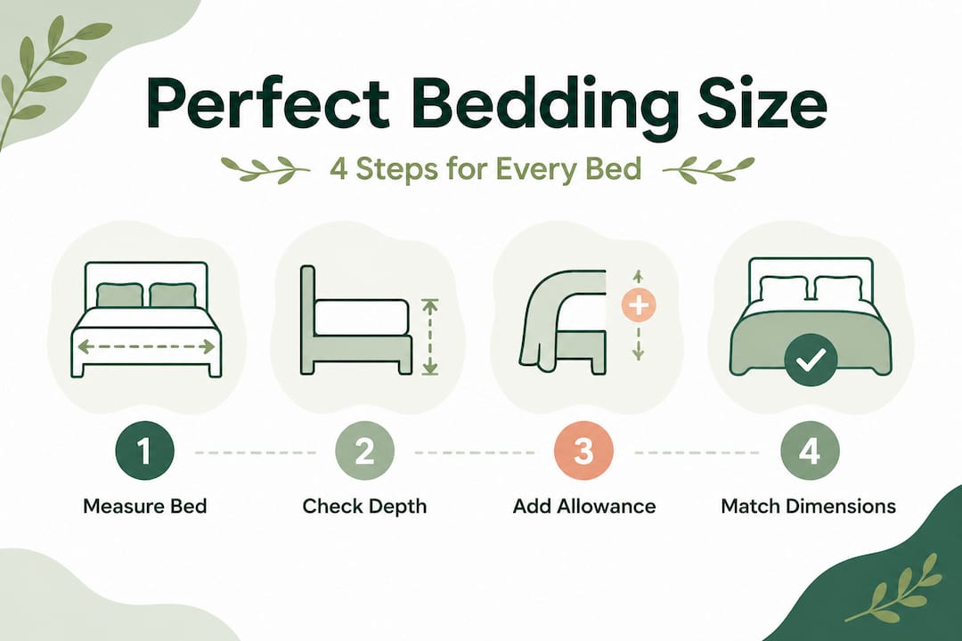 Step-by-step bedding size infographic