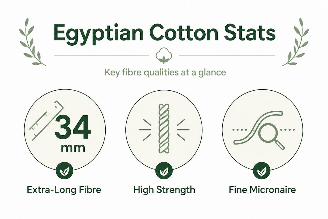 Infographic showing Egyptian cotton fibre key statistics