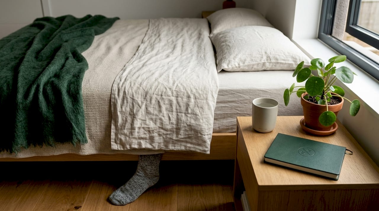 Close-up of layered textured bedding corner