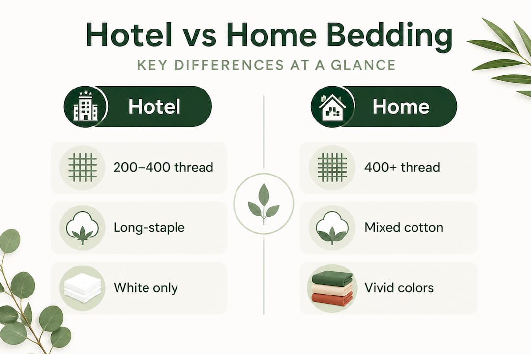 Infographic comparing hotel and home bedding features