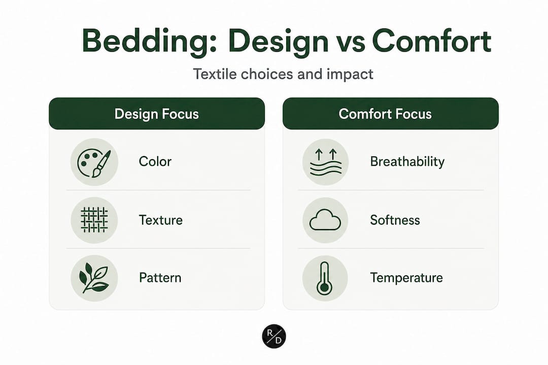 Infographic comparing design and comfort factors in bedding
