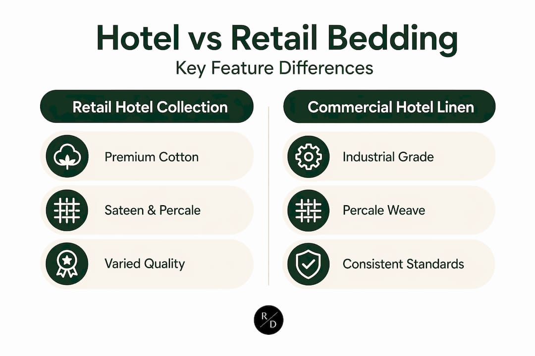 Infographic comparing retail and hotel bedding features