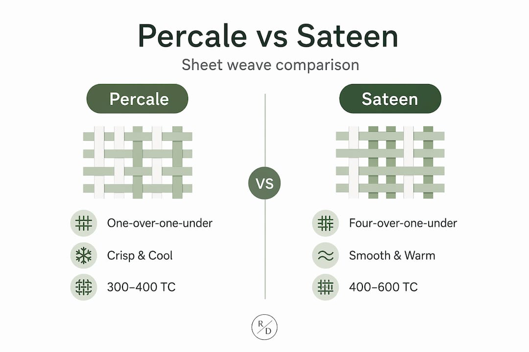 Infographic comparing percale and sateen weaves