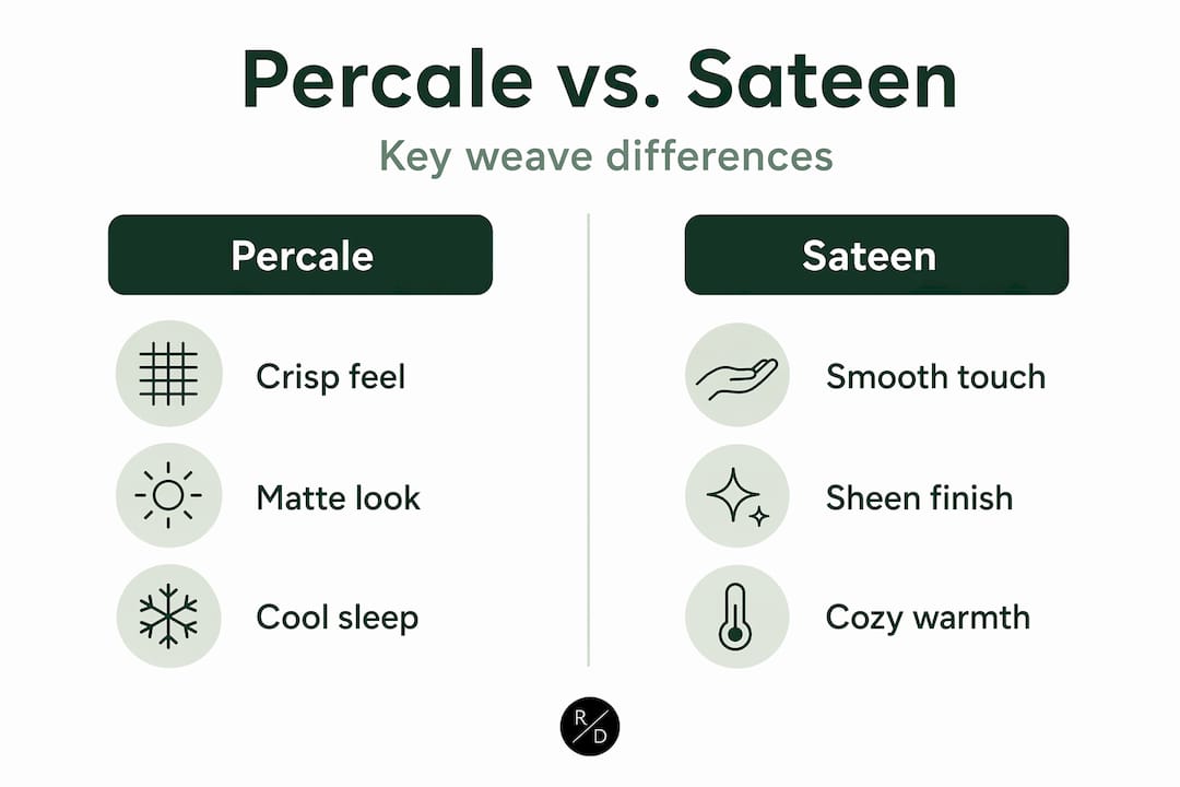 Infographic comparing percale and sateen bedlinen features