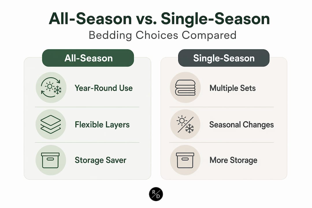 Infographic comparing all-season and single-season bedding