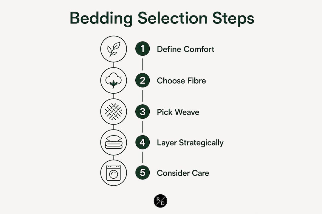 Infographic with step-by-step bedding selection workflow