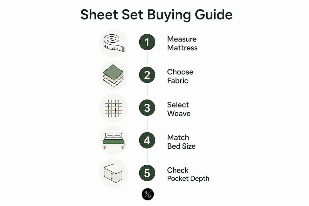 Infographic showing five steps to buy a sheet set