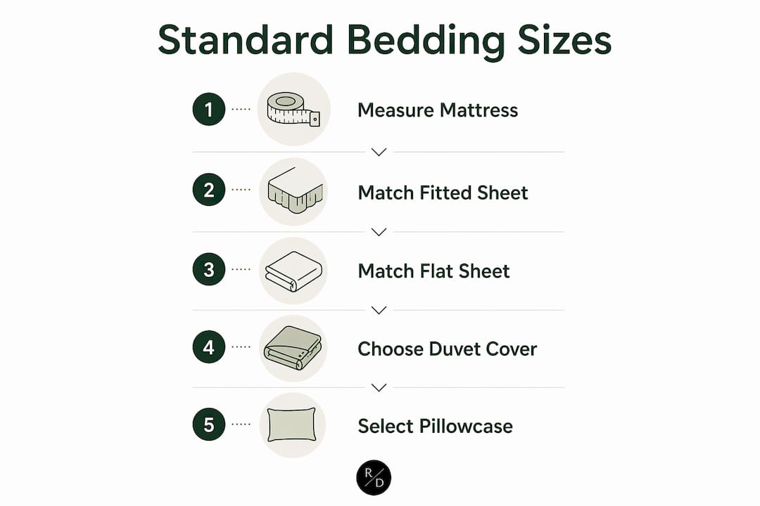 Infographic illustrating steps to choose correct bedding sizes