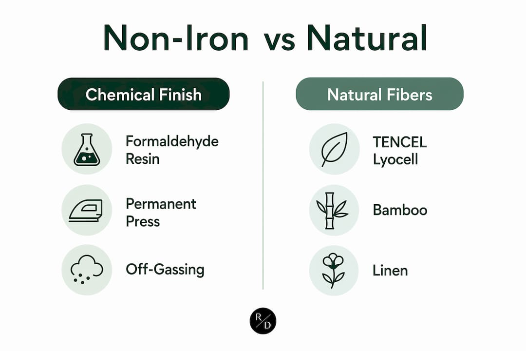 Infographic comparing chemical finish and natural fiber bedding