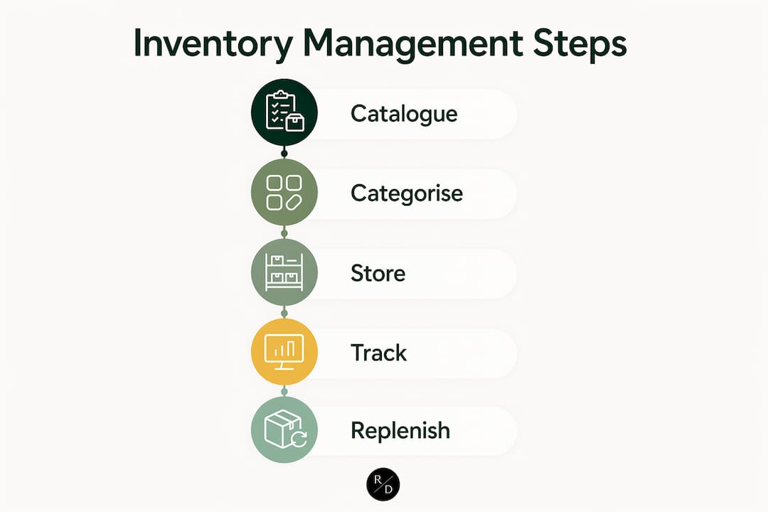 Infographic showing steps for luxury bedding inventory management