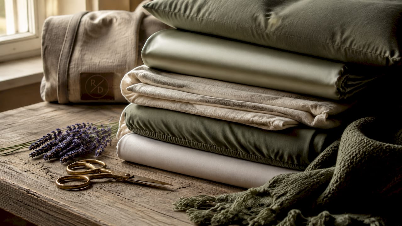 Close-up of luxurious bedding set components