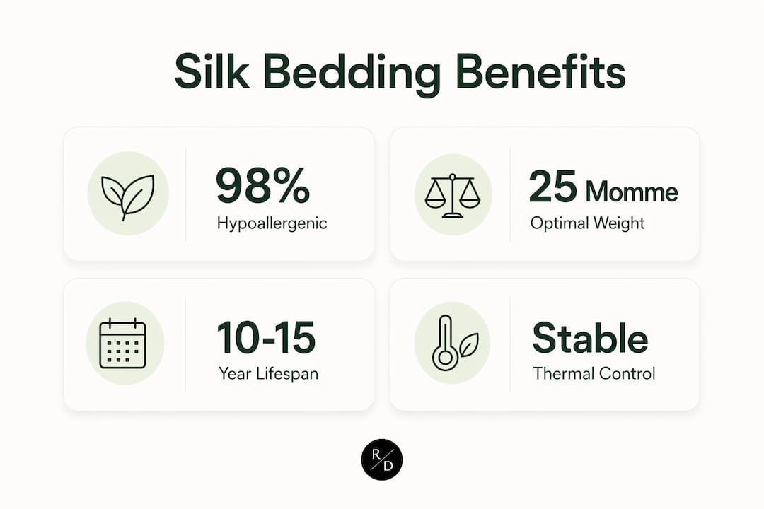 Infographic showing key benefits of mulberry silk bedding