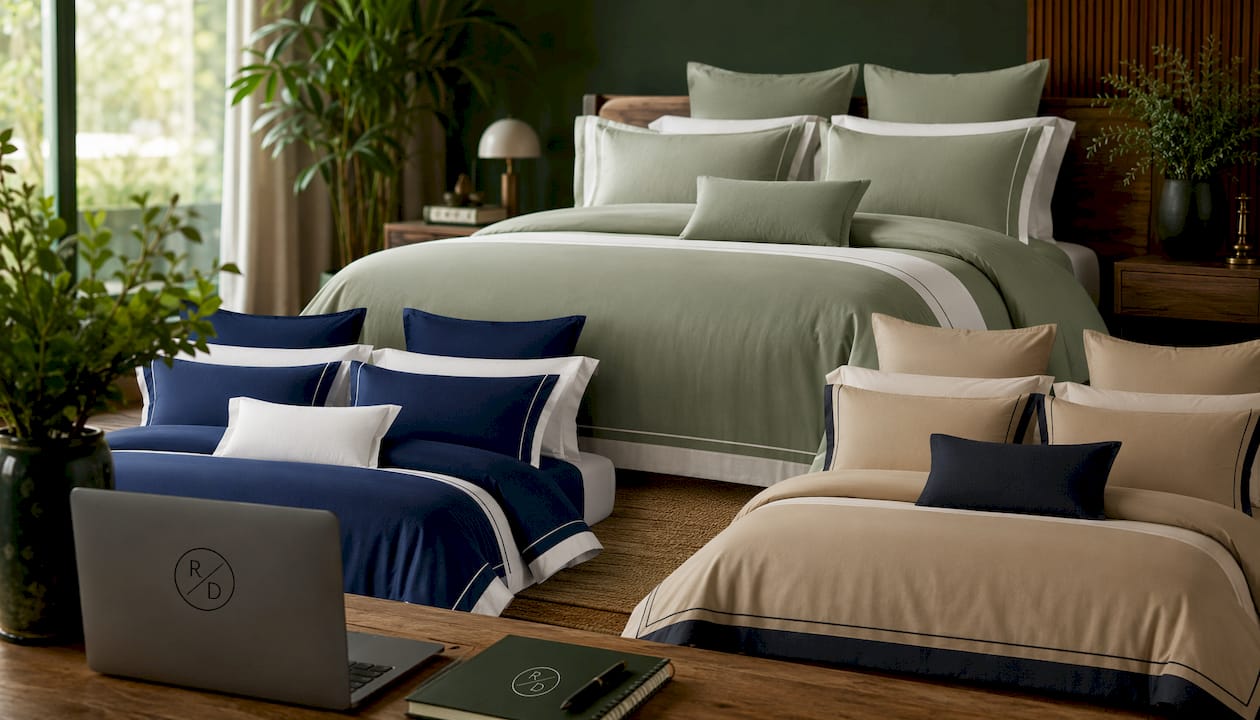 One-Line 1000 TC Blue/White Duvet Cover Set