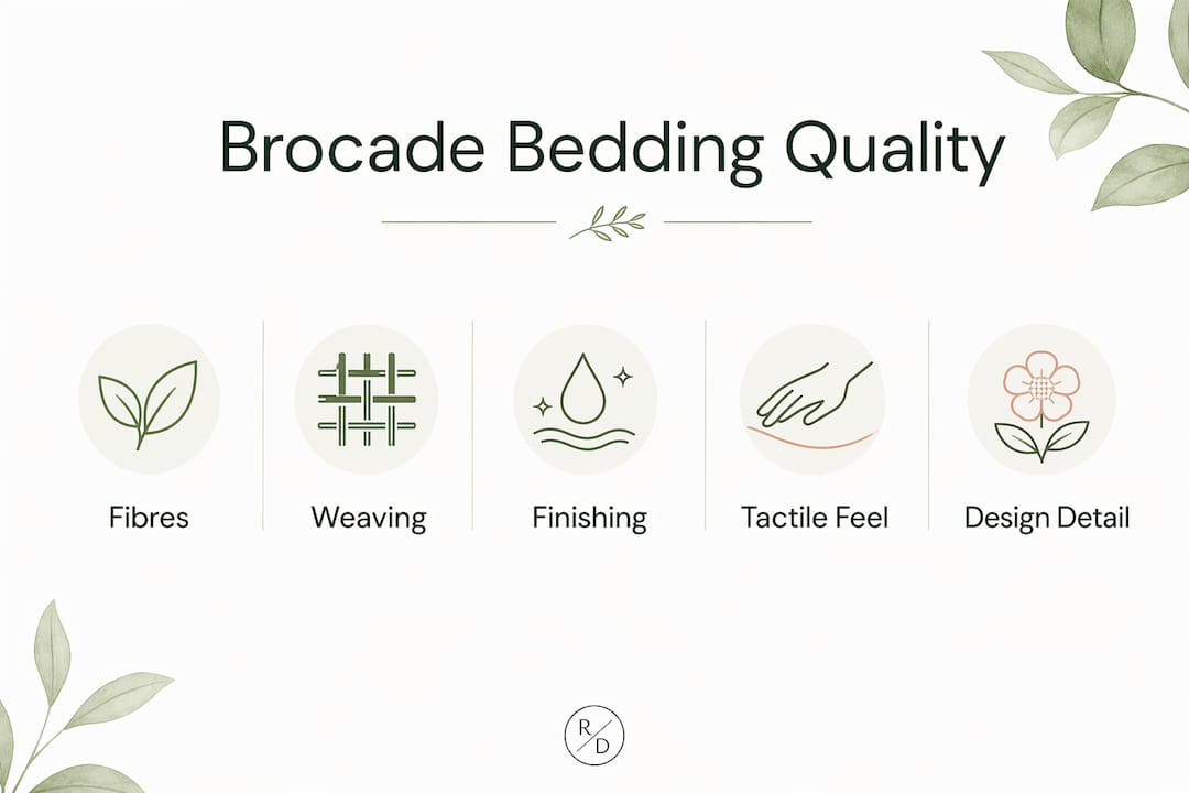 Infographic showing premium brocade bedding quality features