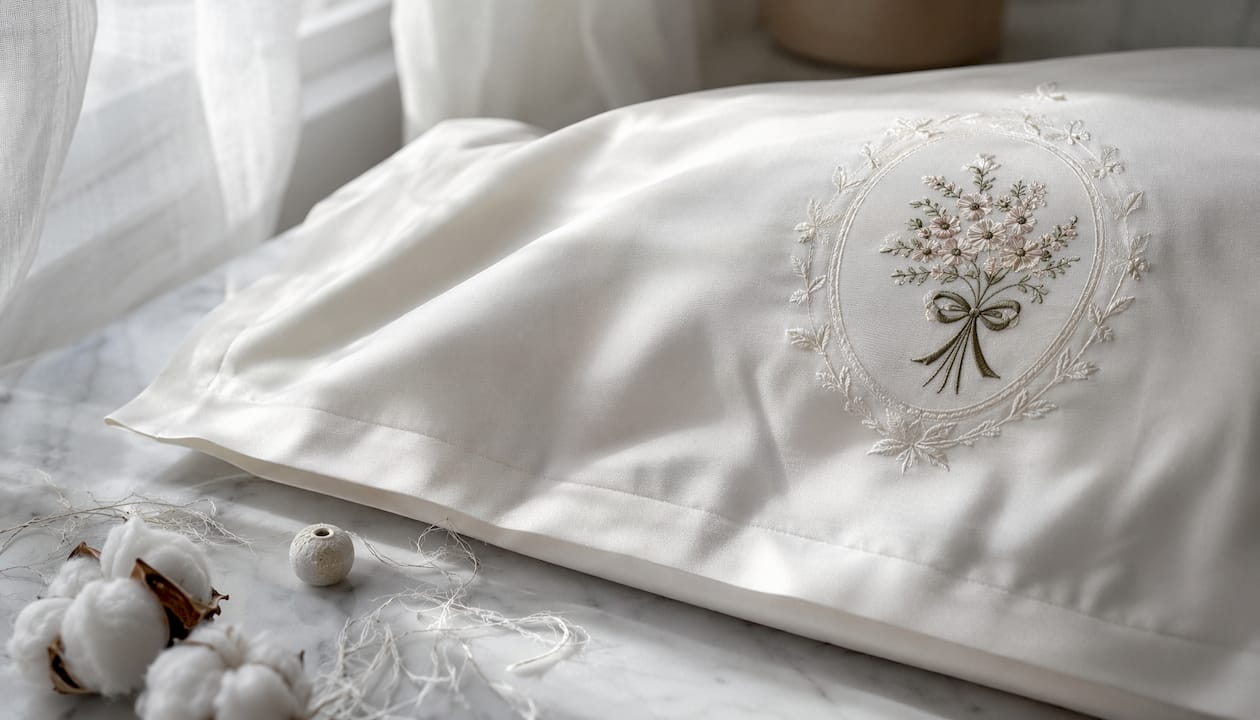 Close-up of satin weave cotton bedding texture