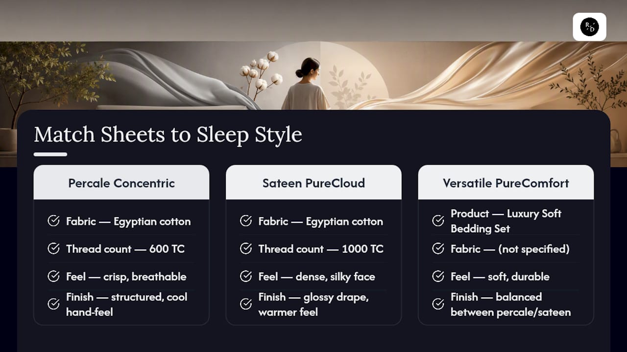 Which Roomie Design sheets match your sleep style? — overview diagram