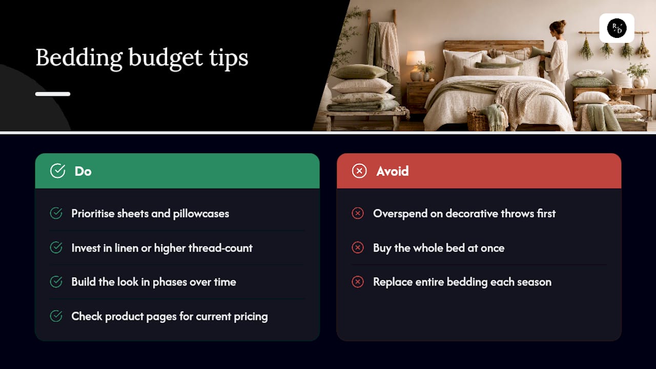 Price range overview and budgeting tips for farmhouse bedding — overview diagram