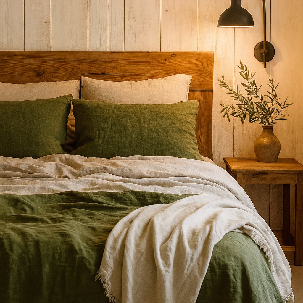 Moss Green 100% Linen Bedding Set