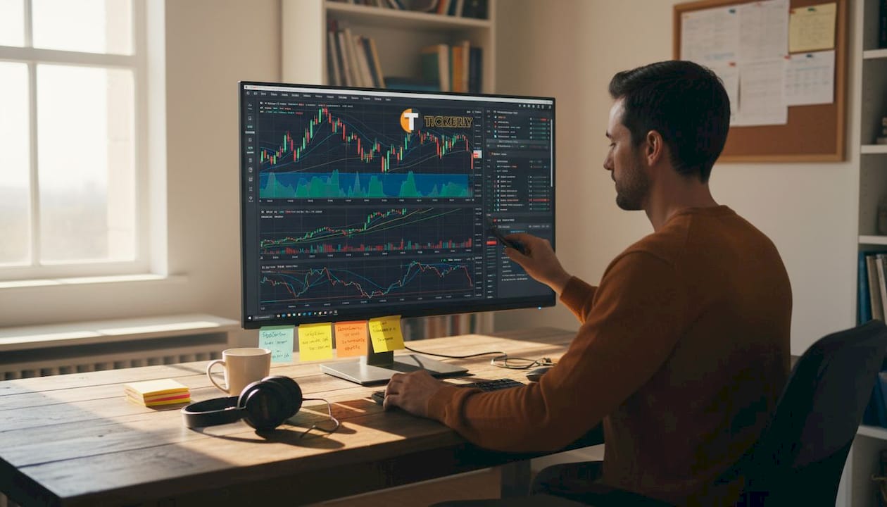 Man adjusts TradingView trend strategy at desk