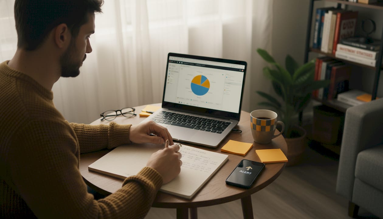 Portfolio manager reviews allocations in home office