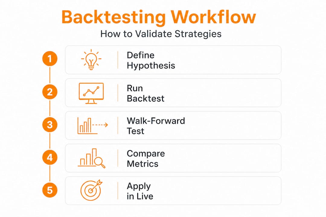 Infographic showing steps to validate trading strategies