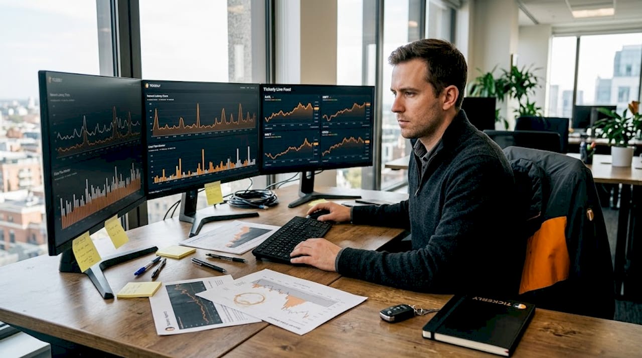 Trader analyzing connectivity at desk