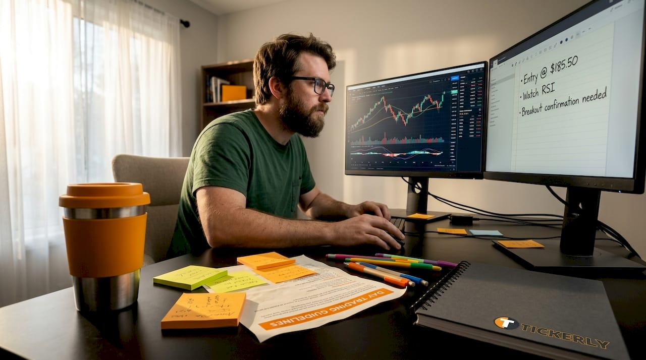 Man using trading platform at home desk