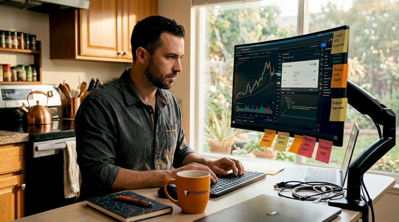 Trader setting up TradingView automation at home desk
