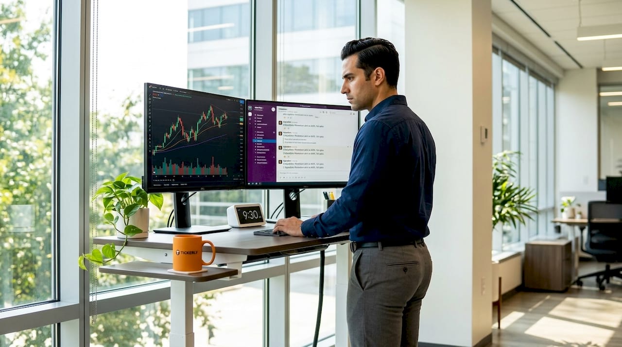 Trader reviewing signals at home office desk