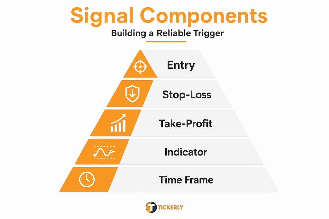 Infographic showing components of trading signals pyramid