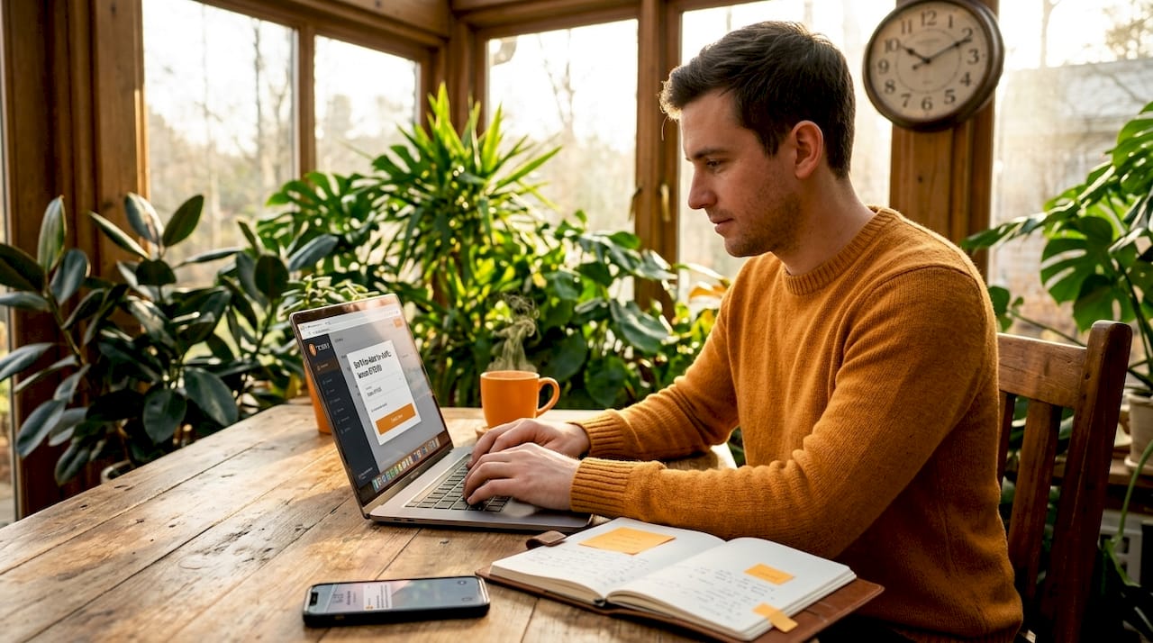 Trader sets price alert at home desk