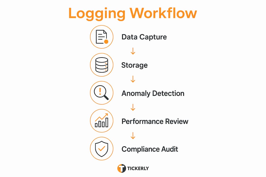 Infographic showing automated trading logging workflow steps