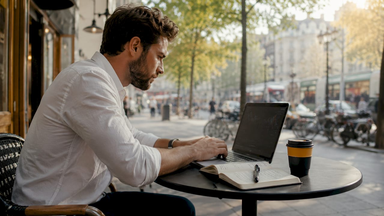Investor reviewing automated trading setup at desk