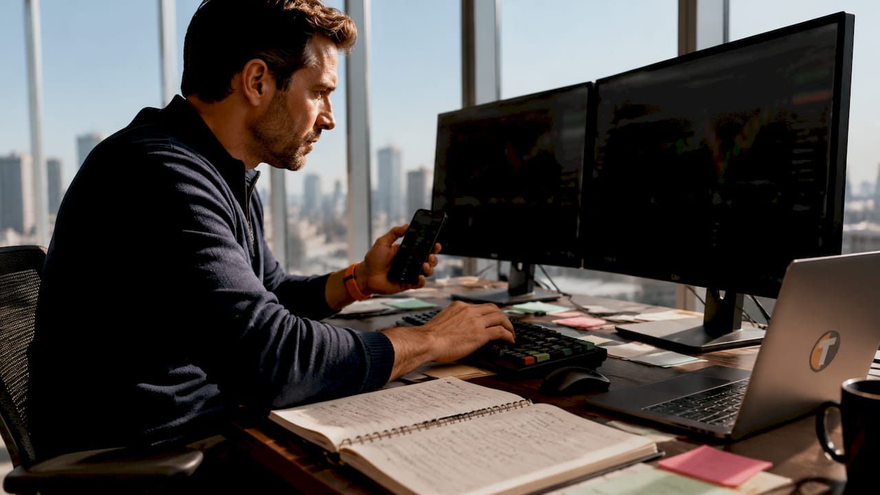 Trader working with automated trading setup