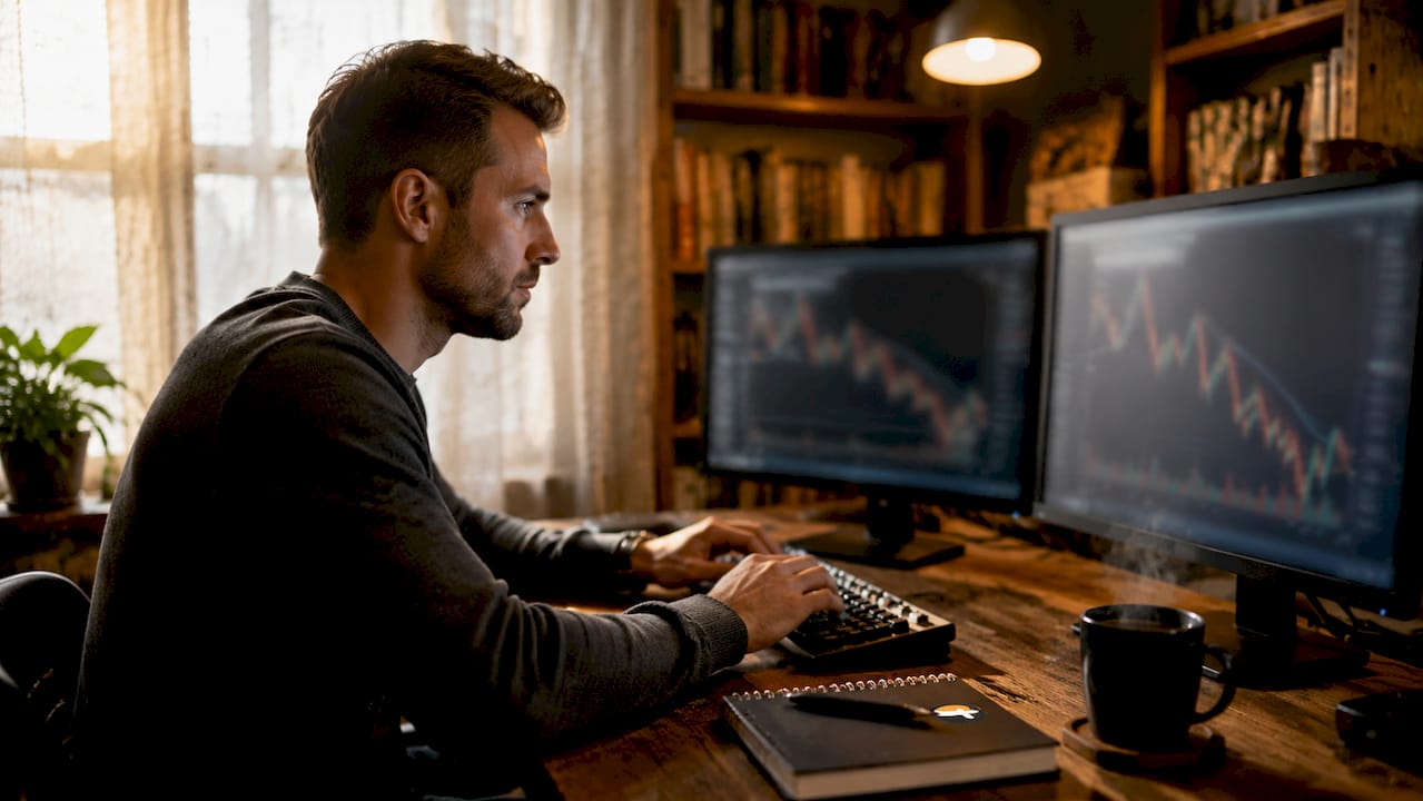 Trader validating signals with backtesting on computer