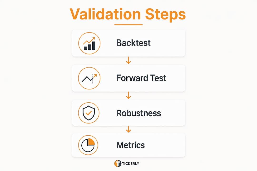 Infographic showing layered trading signal validation process