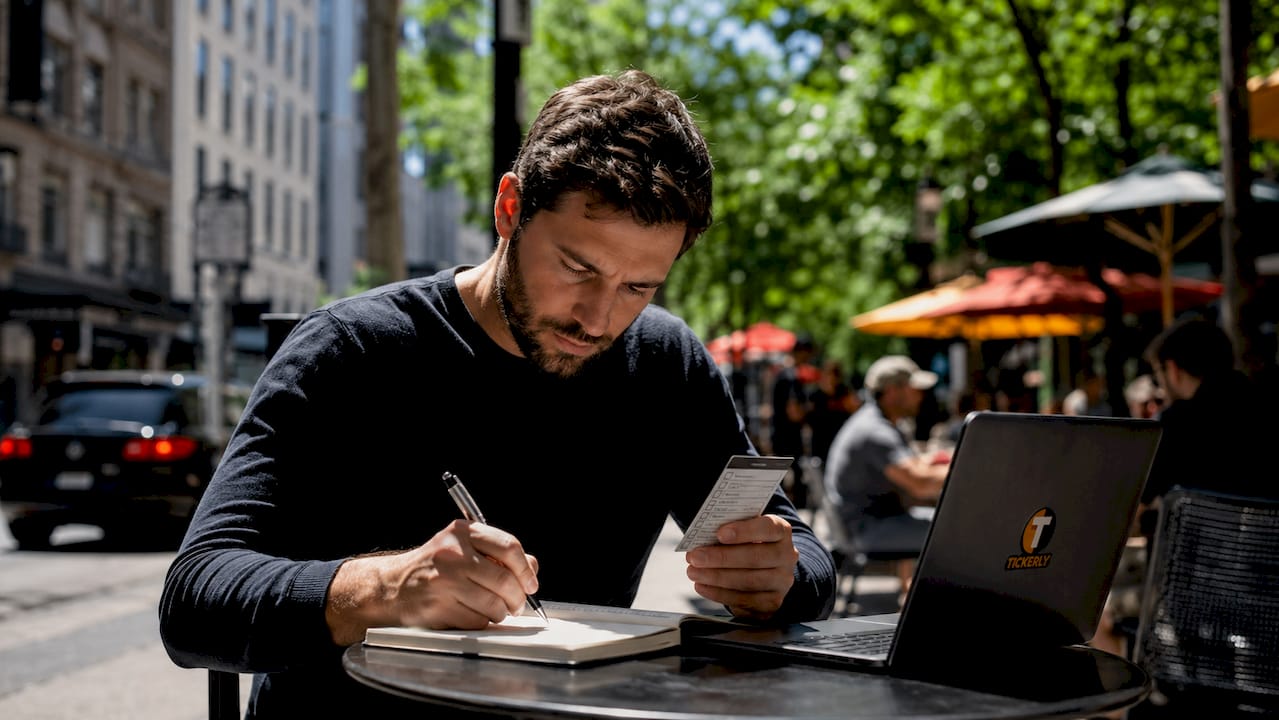 Trader reviewing checklist and journal