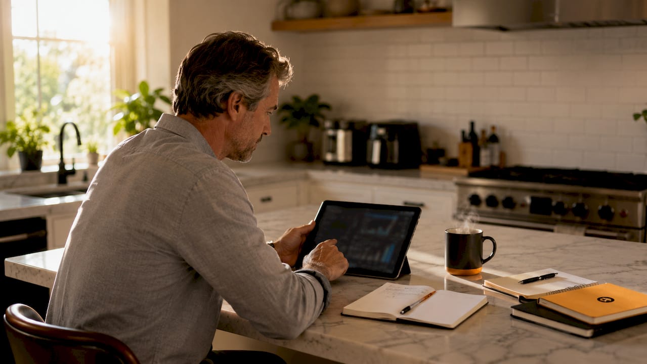 Trader managing copy trading tools at desk