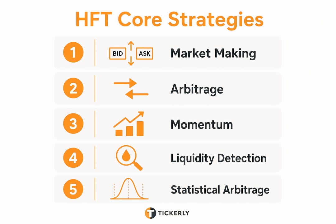 Infographic presenting key HFT strategies in numbered steps