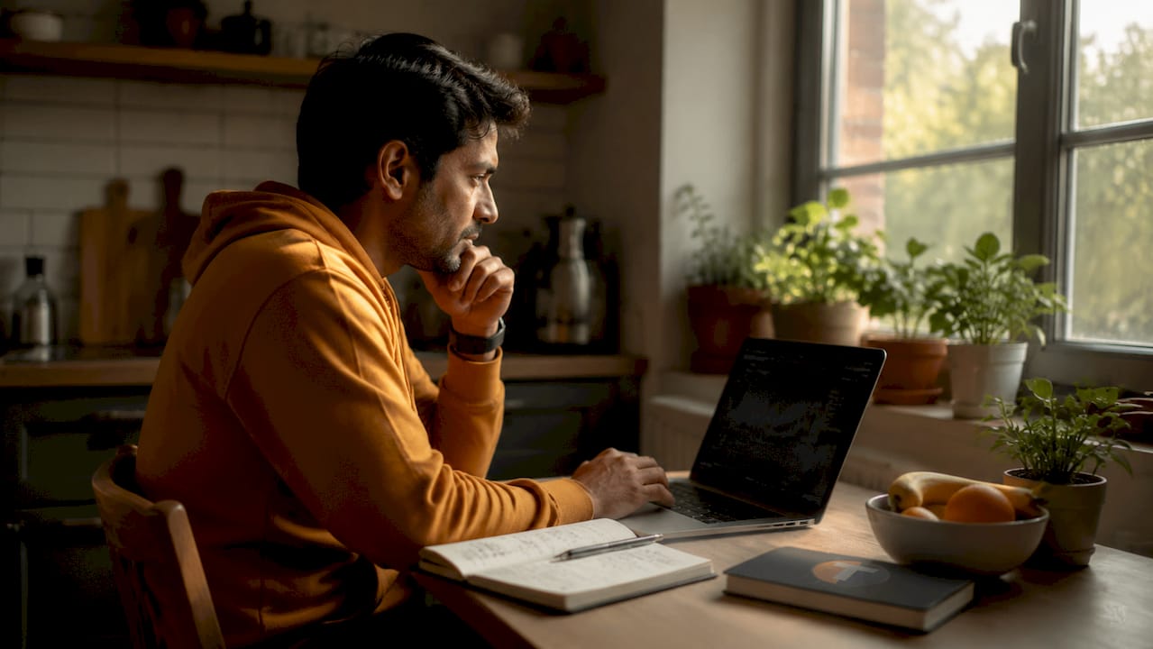 Man analyzing trading data on multiple screens