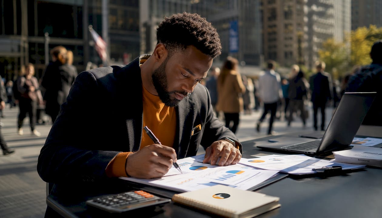 Analyst reviewing diversification charts in office