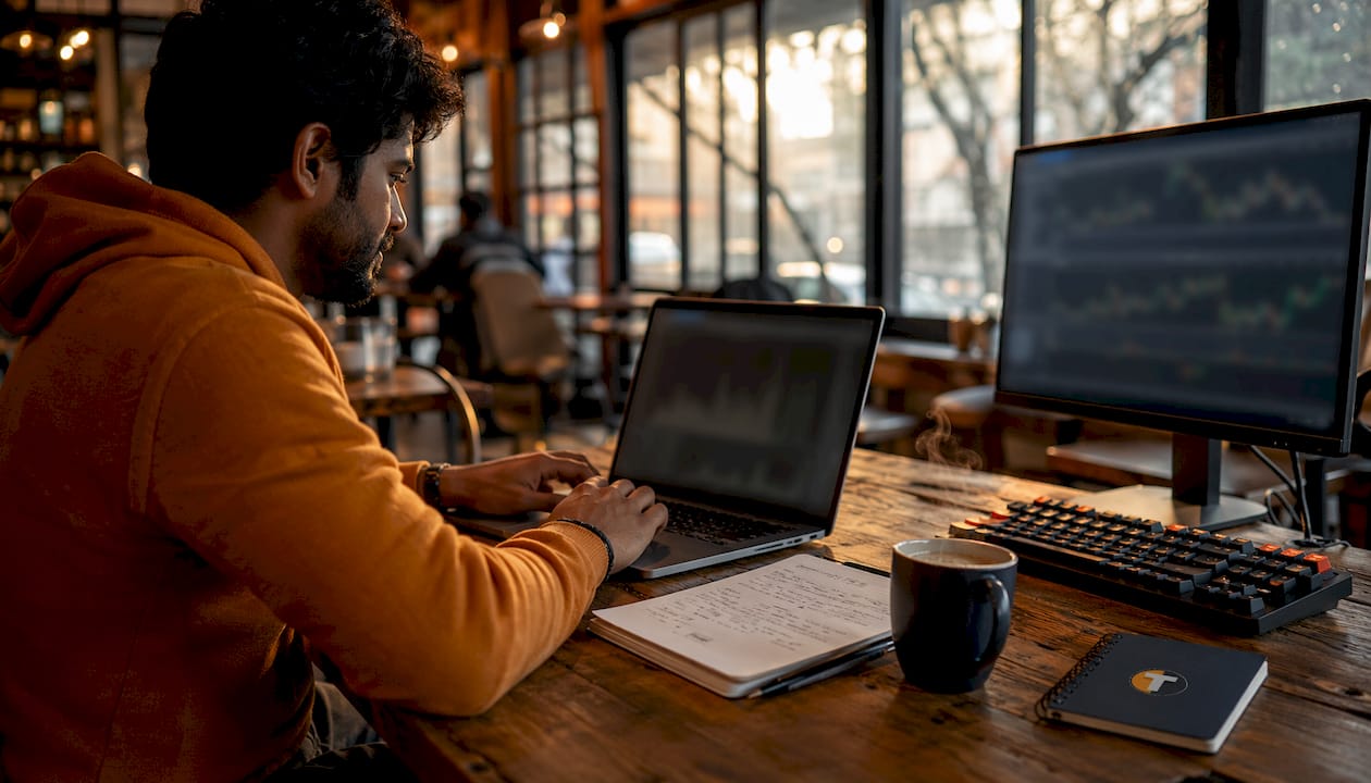Trader working on algo trading automation